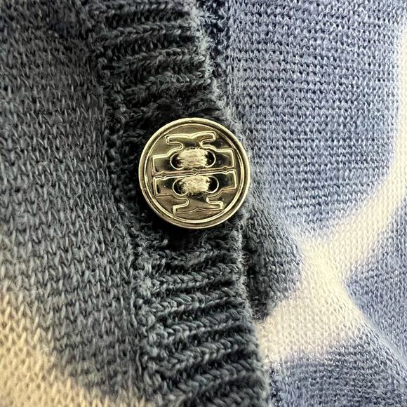 Tory Burch Dabny Cardigan Sweater XS Linen Blend Blue Tie Dye Woven Designer - Picture 4 of 8